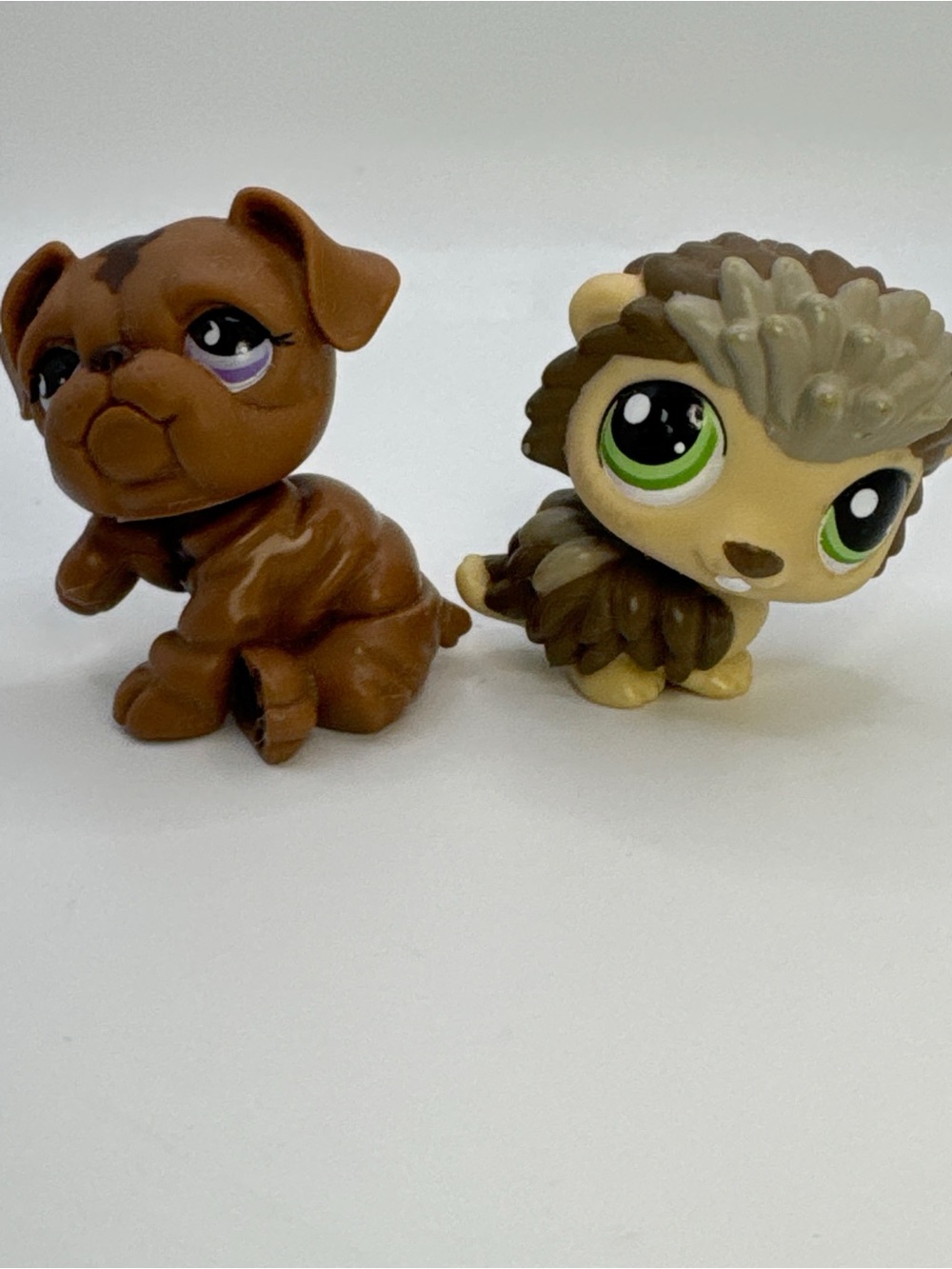Littlest Pet Shop LPS Brown Bulldog & Hedgehog Lot 2007 2008 Hasbro Figures